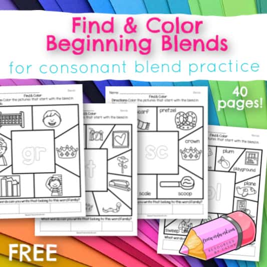 Beginning blend find color worksheets