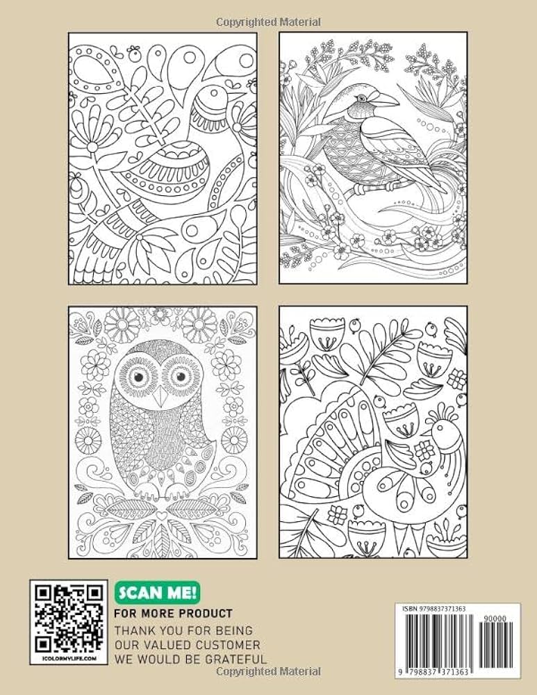 Modern folk art birds coloring book mindful and peaceful bird premium illustrations calming coloring pages for adults stress relieving by helen gemma helen