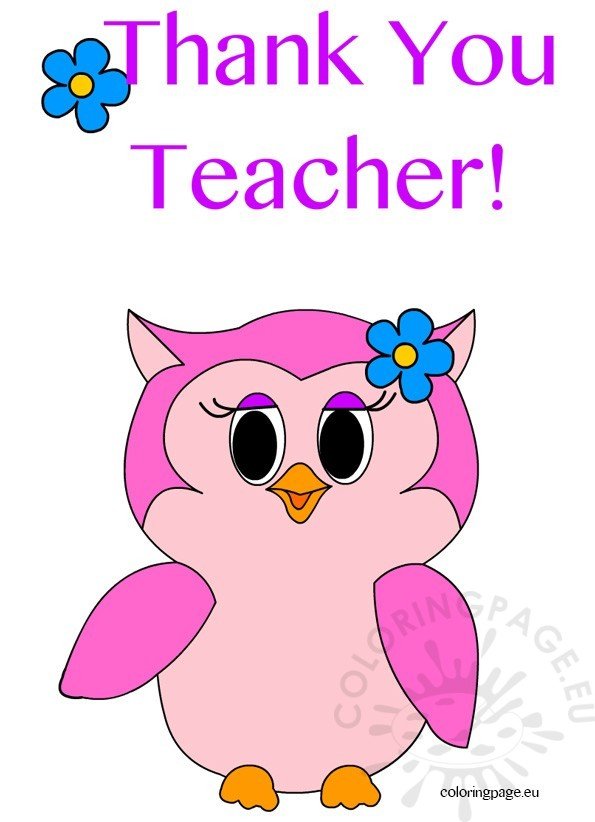 Thank you teacher owl coloring page