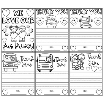 Bus driver appreciation day thank you coloring pages writing cards