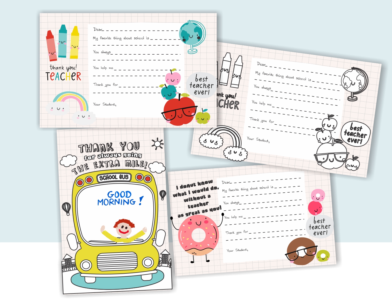 Print these adorable teacher bus driver thank you cards free download