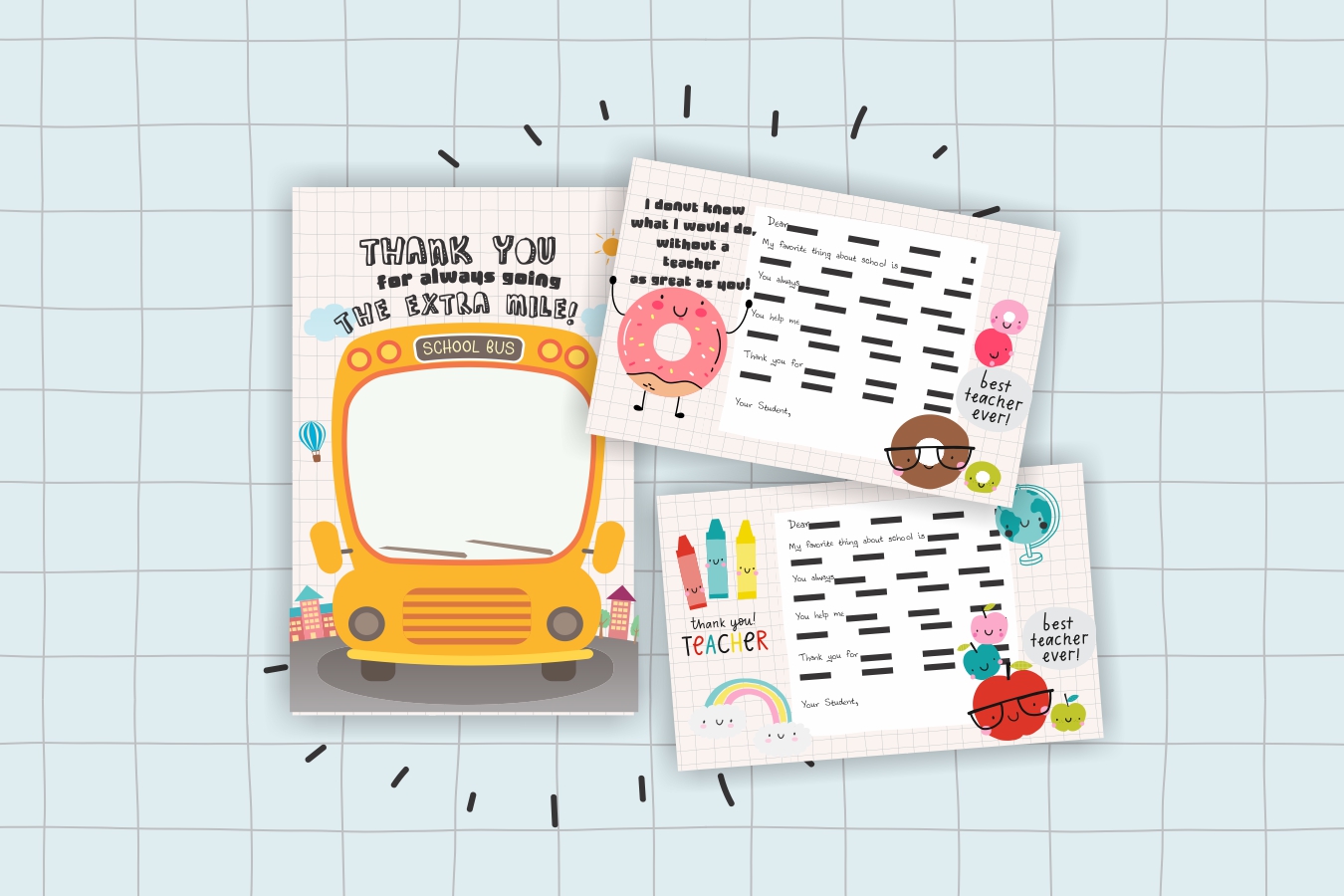 Print these adorable teacher bus driver thank you cards free download