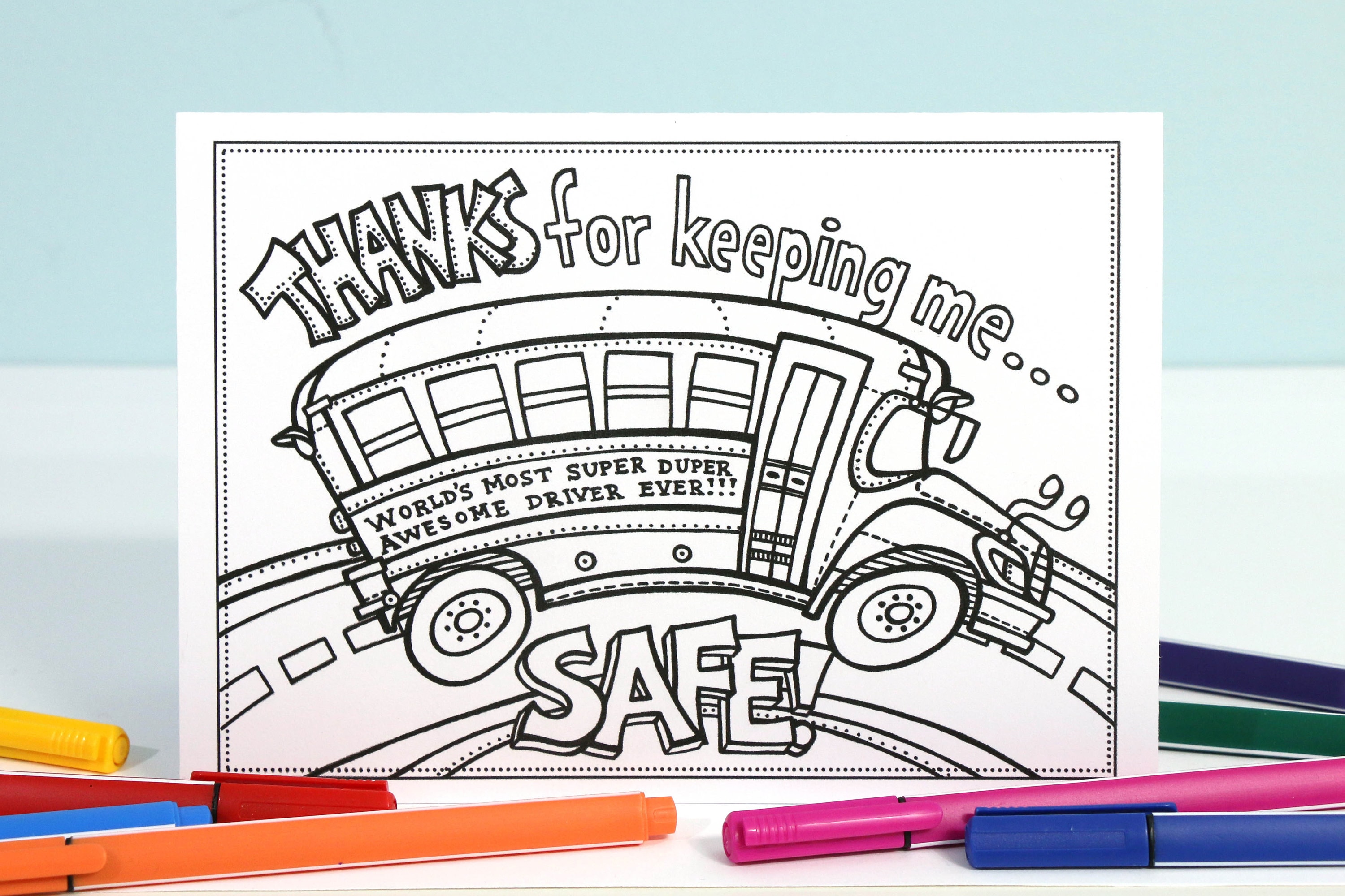 Bus driver card coloring card gift for bus driver carpool driver taxi driver thank you printable colouring card blank inside gift