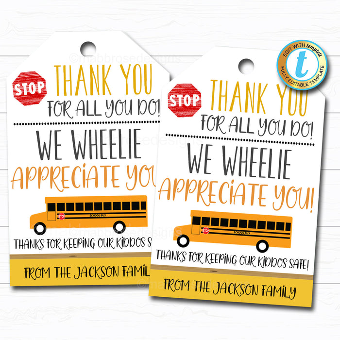 Bus driver appreciation gift tag printables