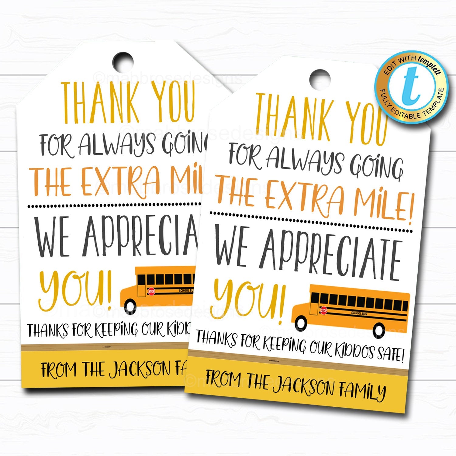 Bus driver appreciation gift tag printables