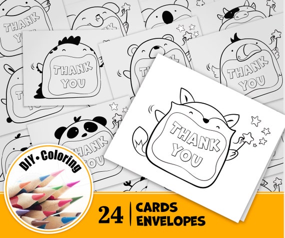 Printable coloring thank you card fill