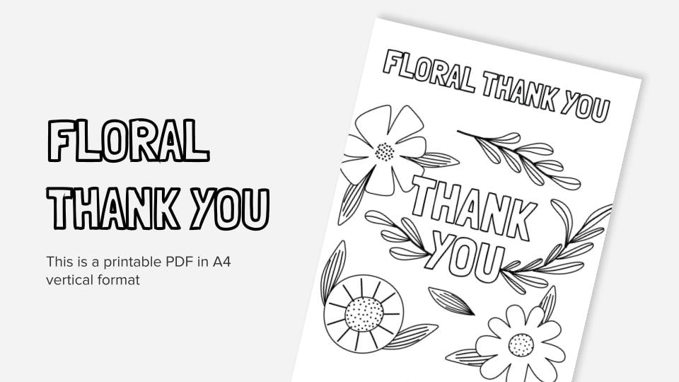 Floral thank you printable coloring worksheet