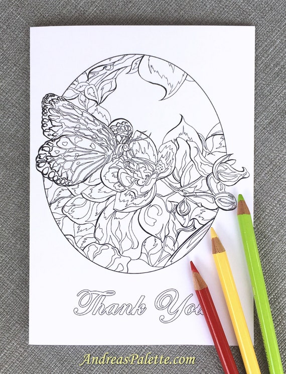 Thank you coloring card instant download butterfly coloring