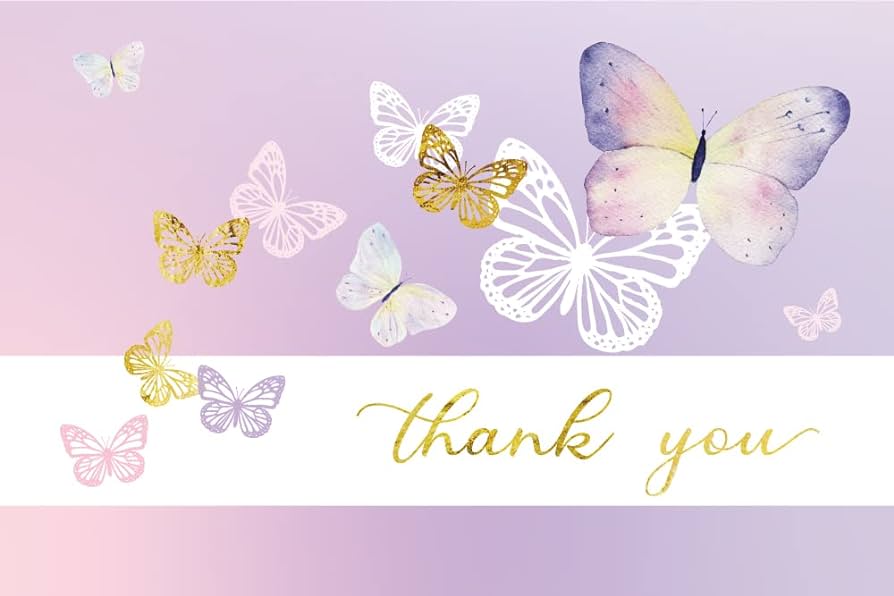 Gooji x purple butterfly thank you cards multipack with envelopes bulk