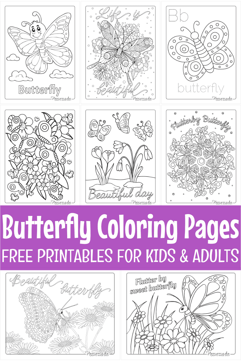 Free butterfly coloring pages for kids adults