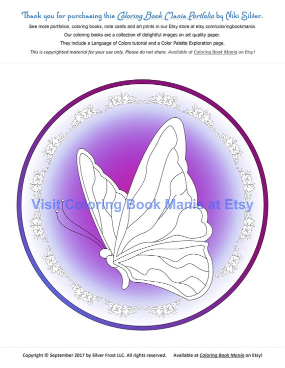 Butterfly coloring page digital download colored background