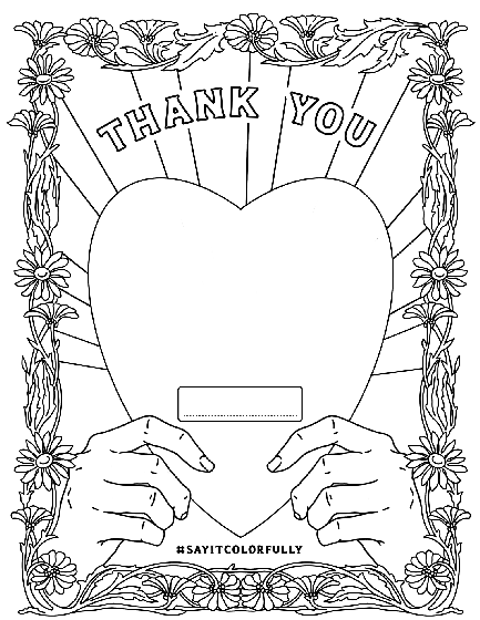 Say it colorfully heart thank you note