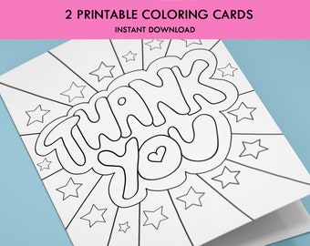 Printable coloring thank you cards for kids kids thank you coloring thank you printable thanks folded thank you digital download gift