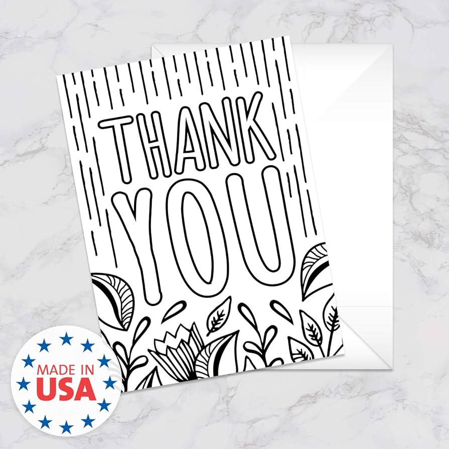 Thank you coloring note cards color yourself grateful cards with envelopes floral appreciation designs x black white coloring gratitude notes office products