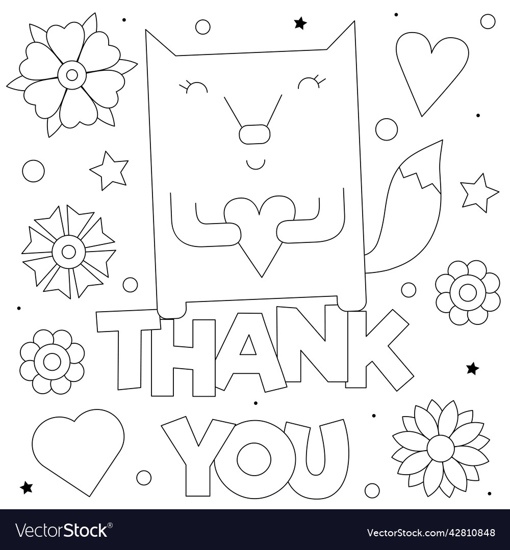 Thank you coloring page black and white royalty free vector