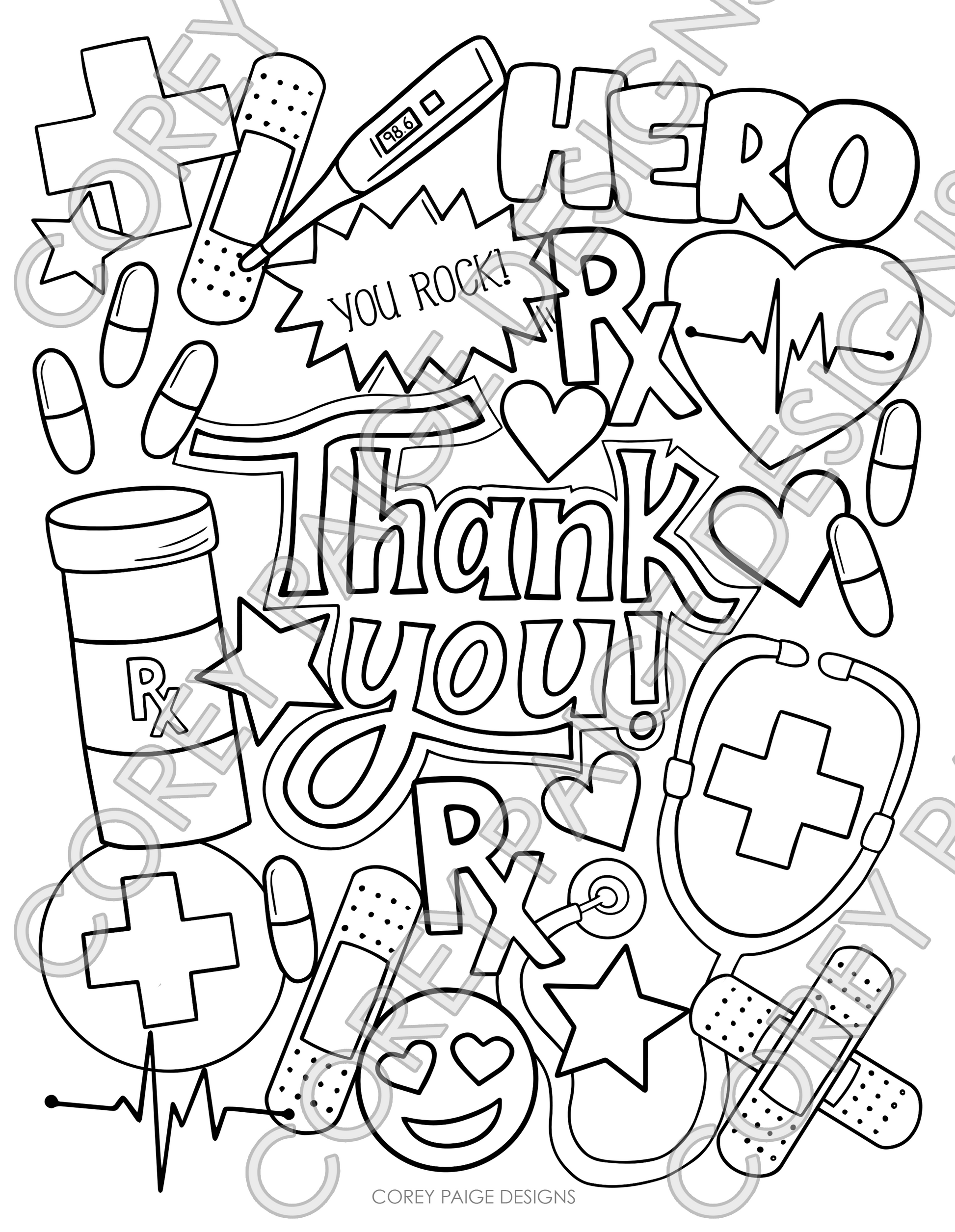 Thank you healthcare heroes coloring sheet â