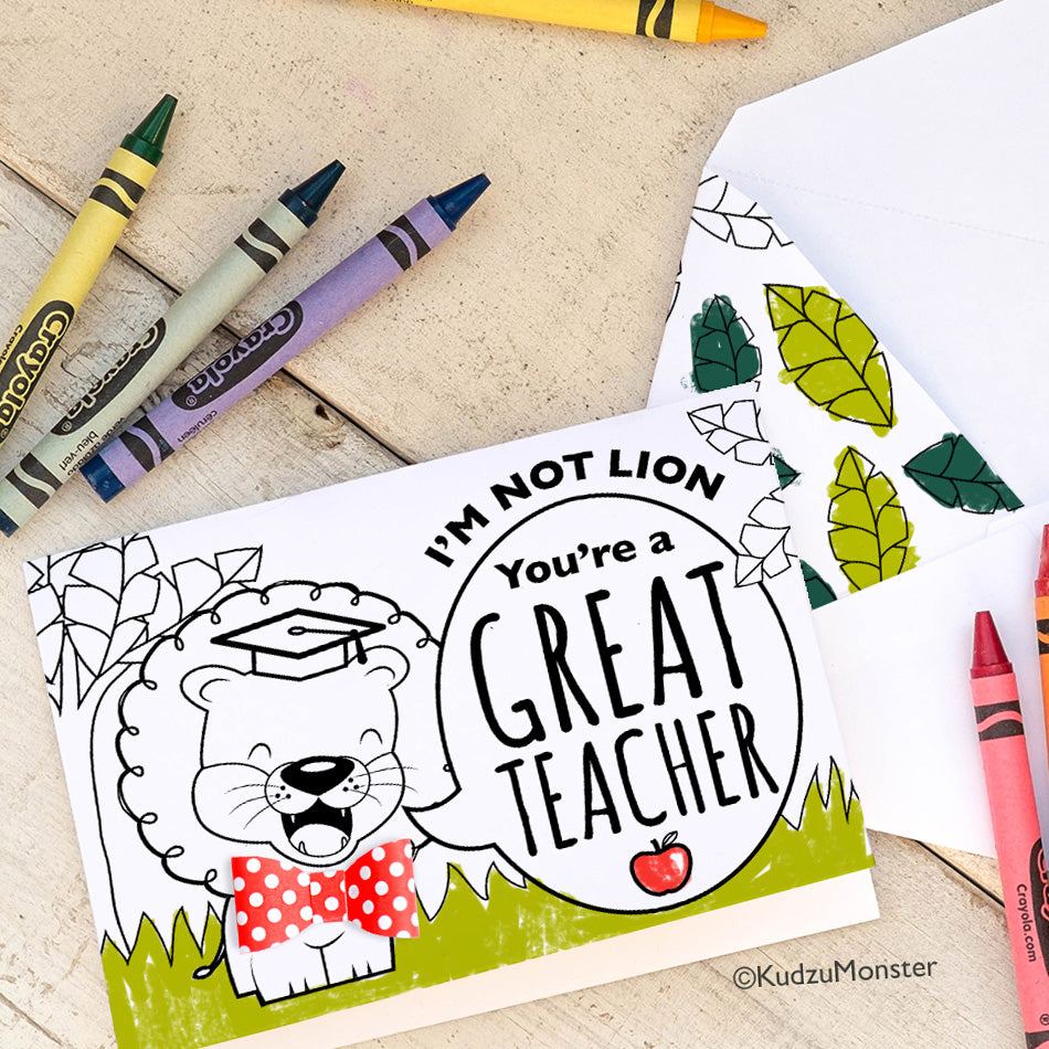 Coloring activity teacher appreciation card lion â kudzu monster