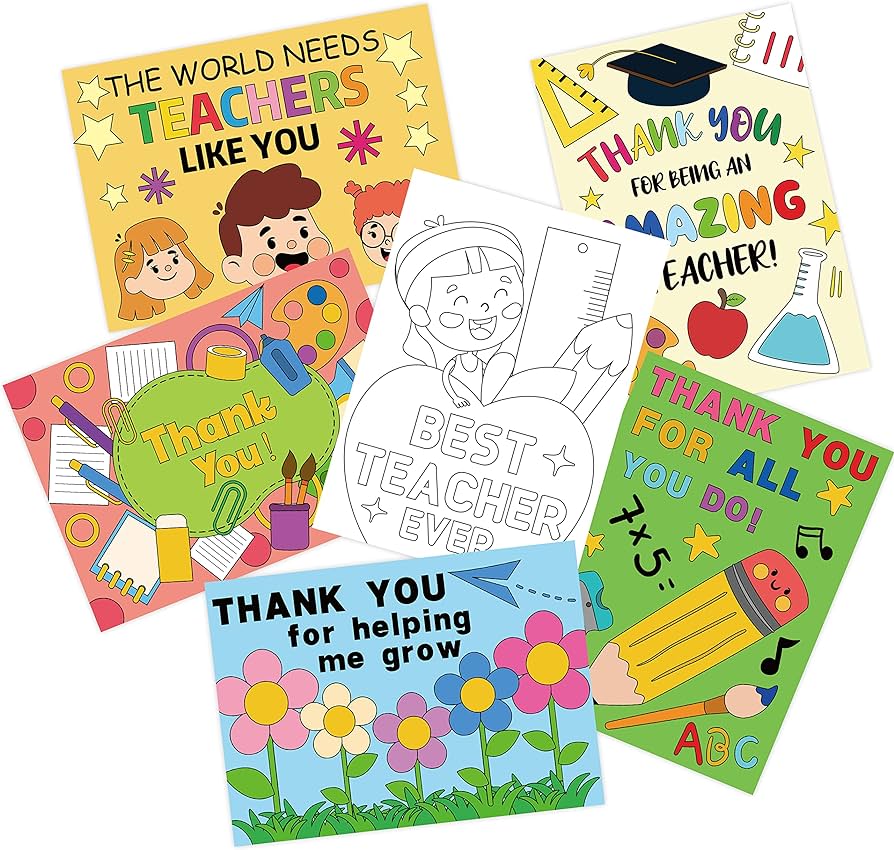 Sscha pcs diy teacher thank you cards coloring greeting card for teacher appreciate day party favor motivational card for teacher best teacher forever card of students appreciation gift office