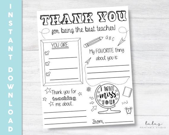 Teacher appreciation letter thank you teacher coloring page