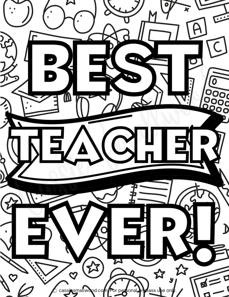 Cute teacher appreciation coloring pages and cards