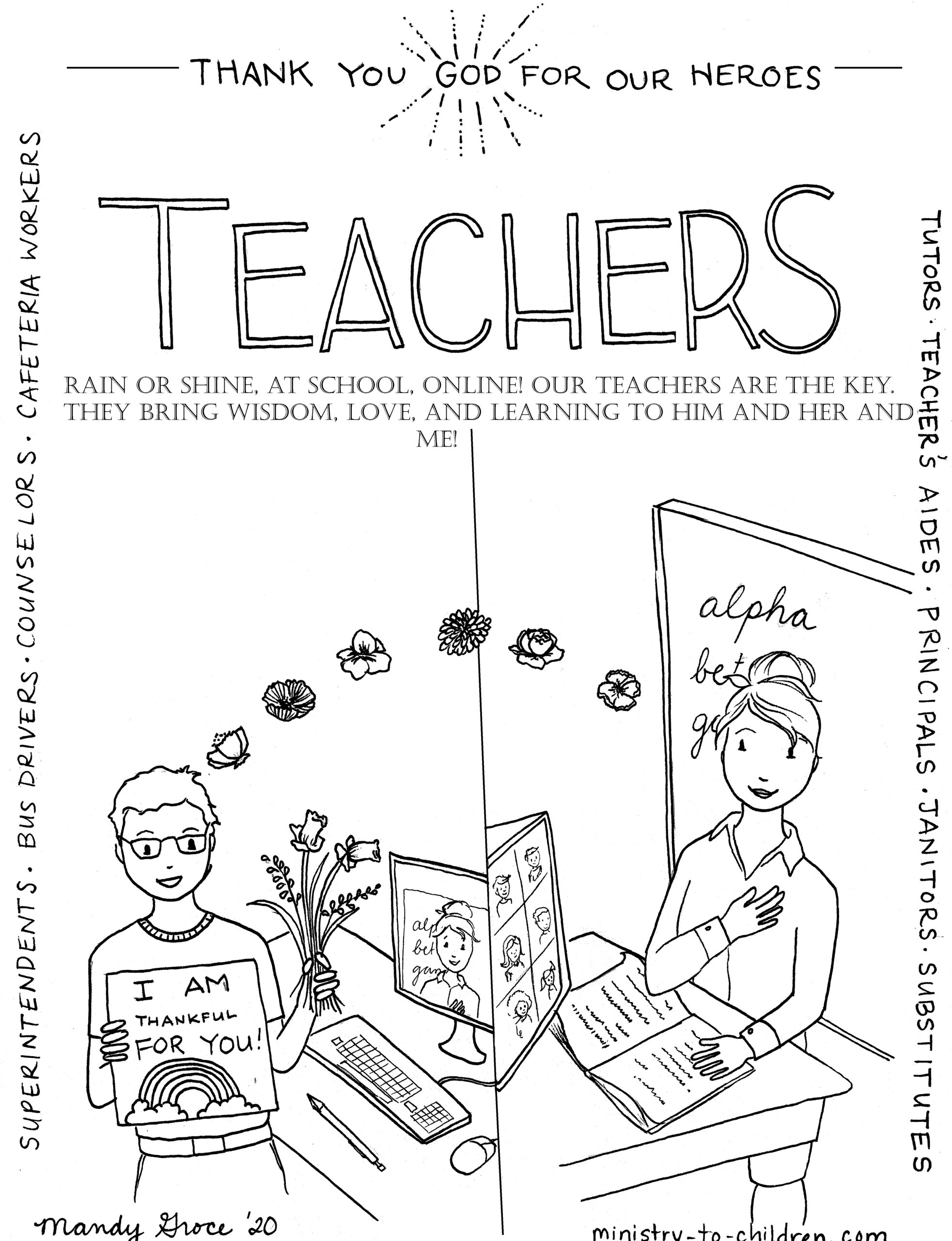 Teachers are heroes coloring page