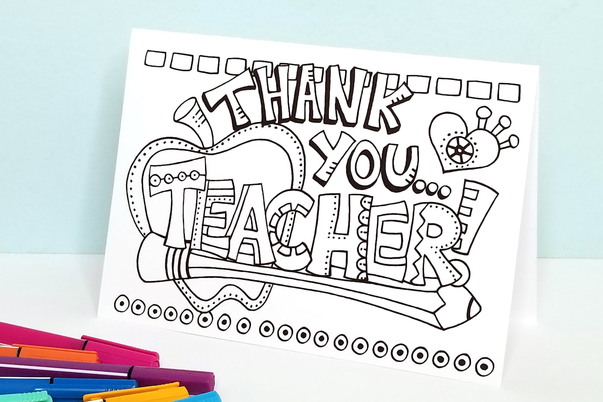 Thank you teacher colouring card