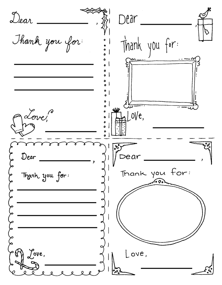 Christmas thank you cards coloring page