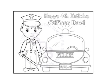 Personalized policeman coloring page birthday party favor colouring activity sheet personalized printable template