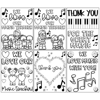 Music teacher appreciation thank you coloring pages writing cards