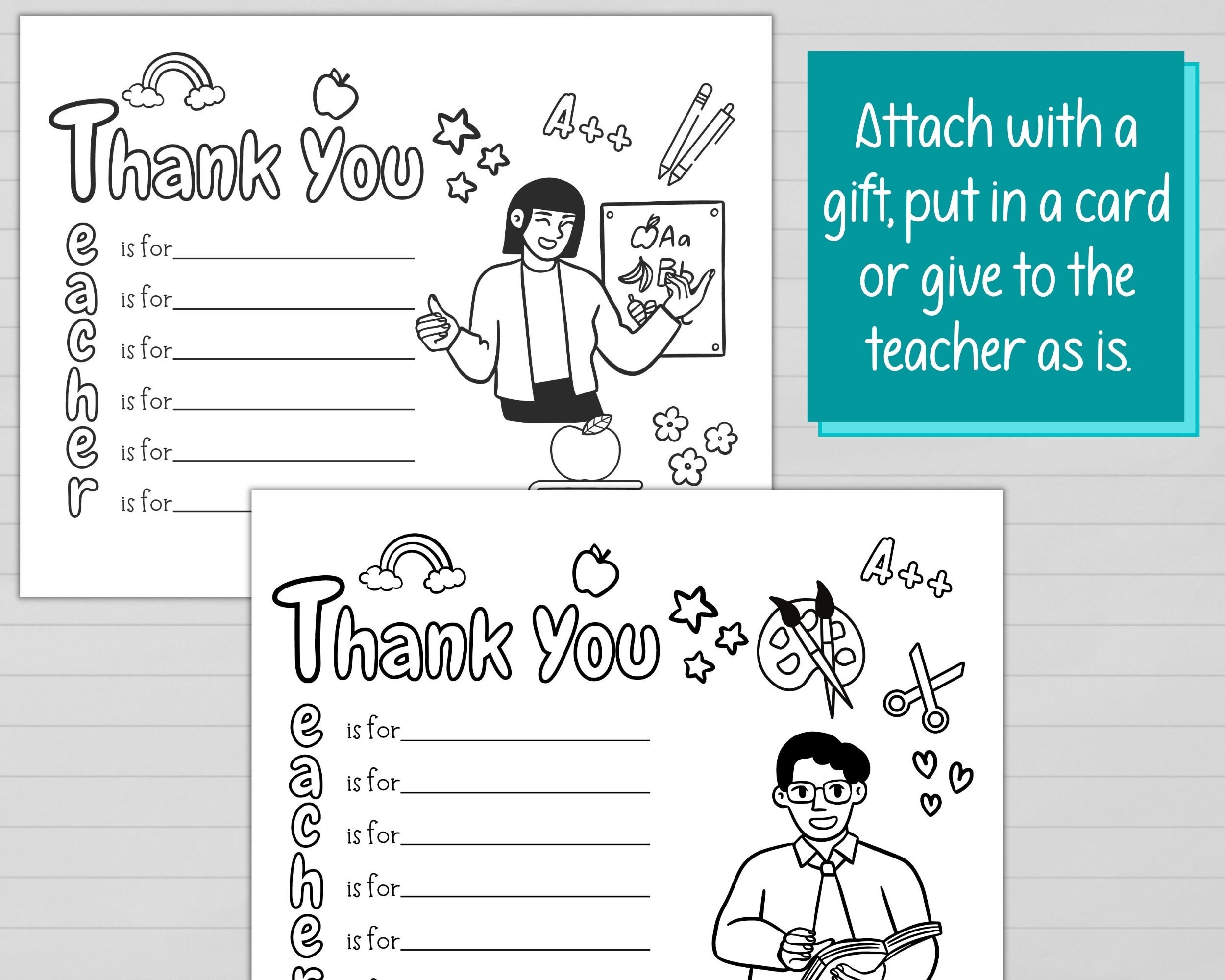 Printable teacher thank you coloring pages instant digital download thank you teacher note teacher appreciation gift end of year