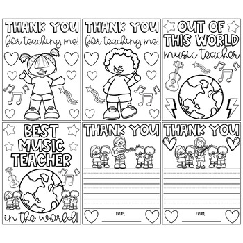 Music teacher appreciation thank you coloring pages writing cards