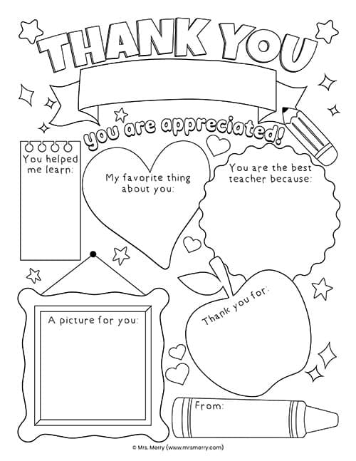 Teacher appreciation thank you printable mrs merry