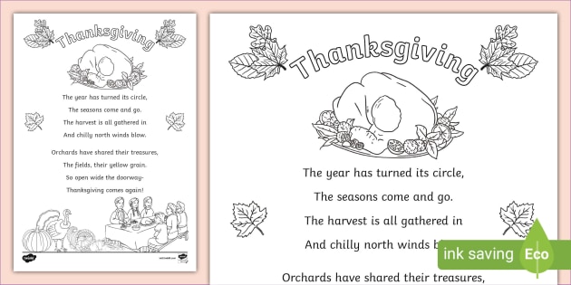 Thanksgiving poem colouring sheet teacher made