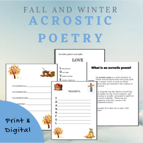 Acrostic poems templates poetry writing for thanksgiving fall