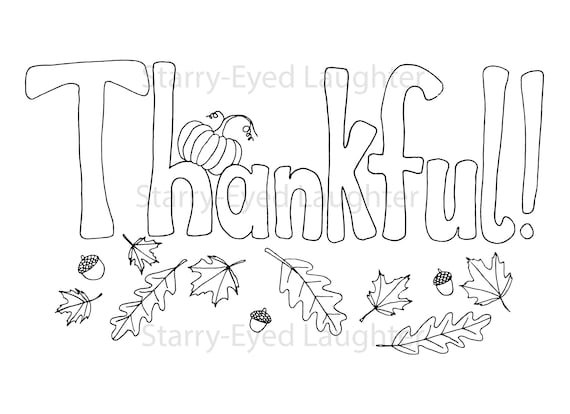 Thanksgiving coloring page thankful fall leaf children and adult coloring page printable pdf digital download file