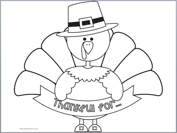 Free thankful turkey colouring sheet grade onederful