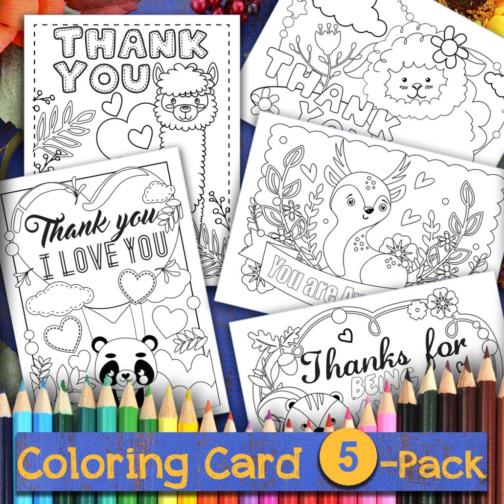 Thanksgiving coloring printable thank you cards