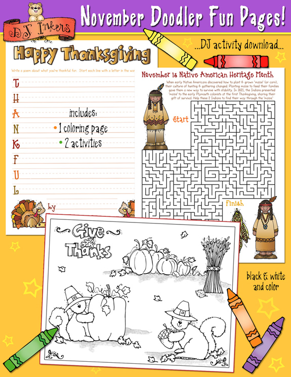 Thanksgiving activities and printables for kids with clip art by dj inkers