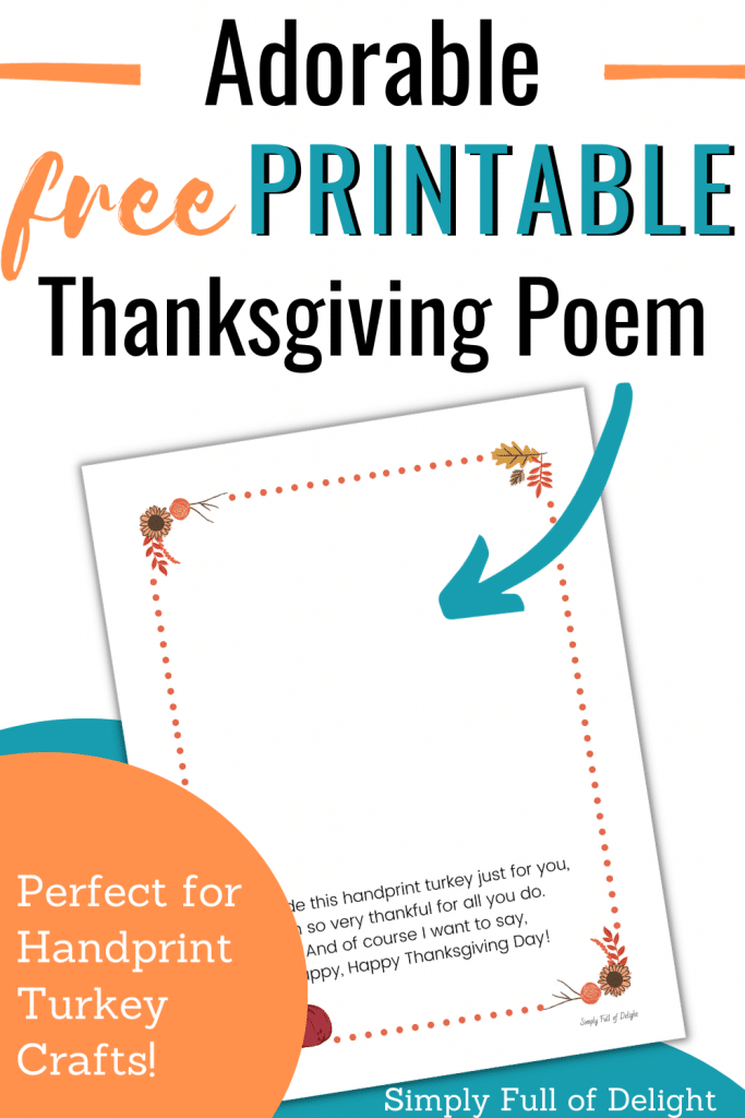 Free printable turkey handprint poem printable
