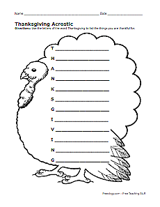 Thanksgiving turkey acrostic poem