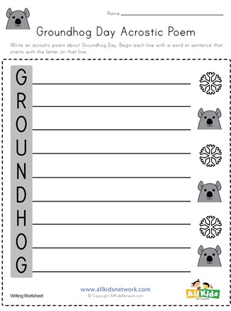 Groundhog day acrostic poem worksheet all kids network