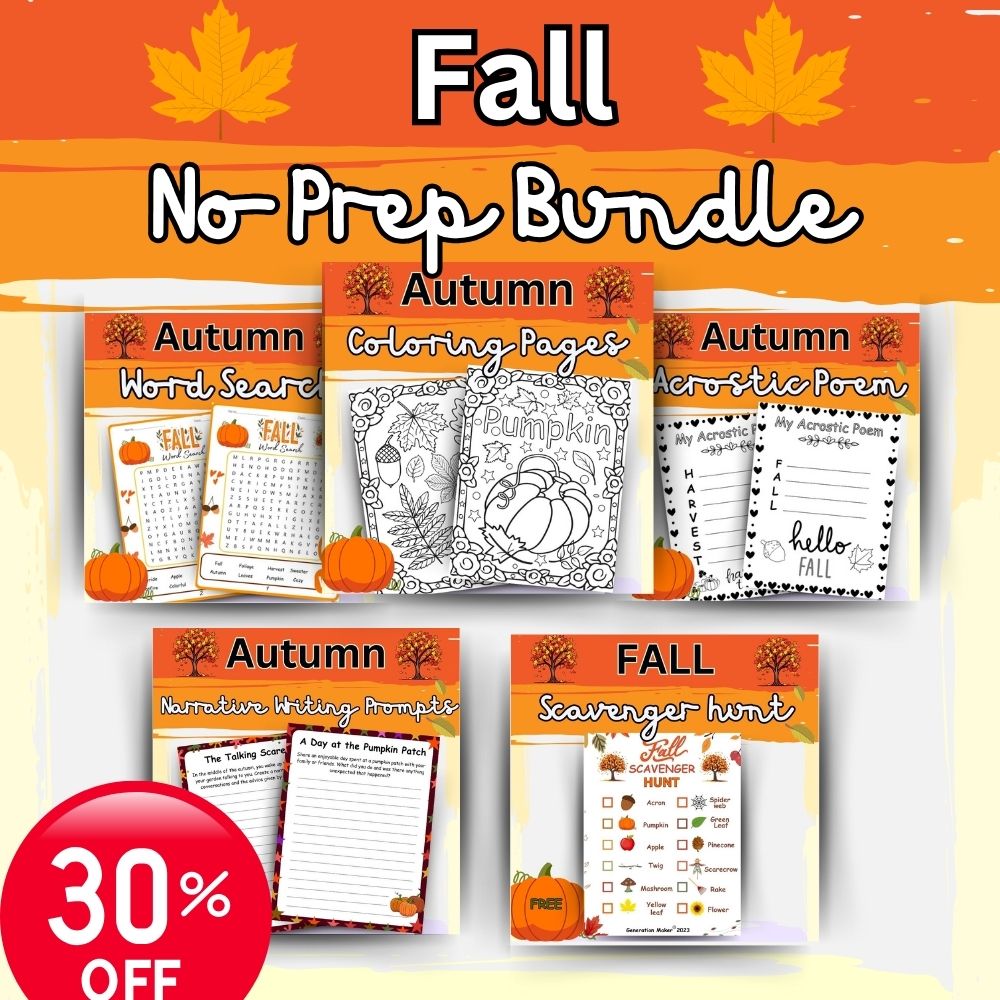 Fall no prep bundle word search coloring pages acrostic poems and more made by teachers