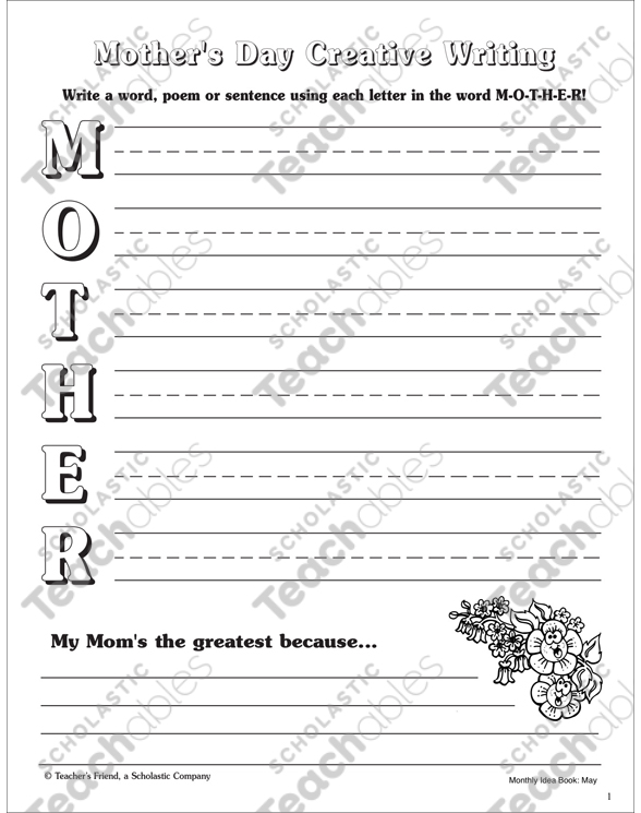 Mothers day poem acrostic template printable skills sheets