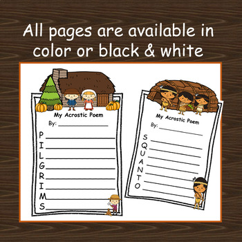 Thanksgiving acrostic poem templates pilgrims mayflower bulletin board poetry