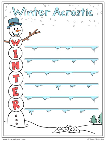 Winter acrostic poem template â tims printables