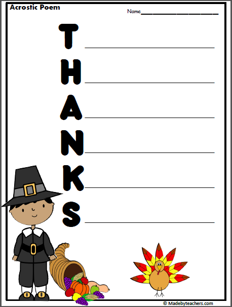 Thanksgiving acrostic poem made by teachers