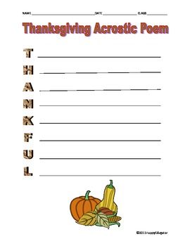 Thanksgiving acrostic poem for thankful with easel activity free thanksgiving acrostic poem acrostic acrostic poem