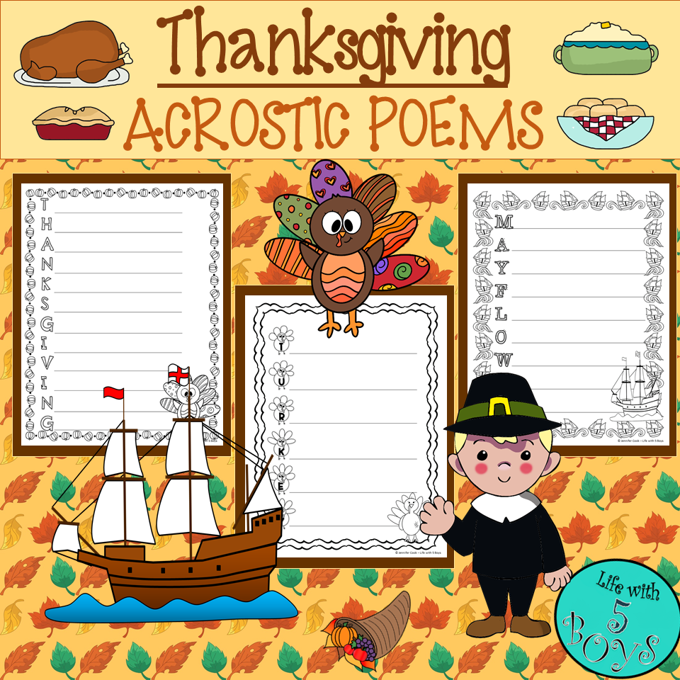 Thanksgiving acrostic poems writing activity made by teachers