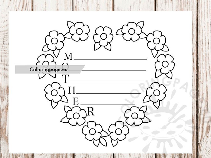 Mothers day acrostic poem coloring page