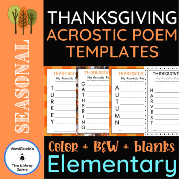 No prep thanksgiving acrostics poem pack